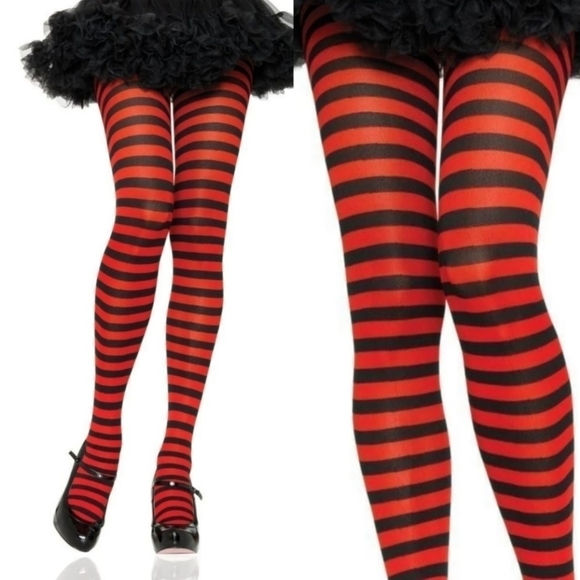 NWT Red Black Striped Tights One Size Fits Most Sexy Punk Goth Halloween Cosplay - Picture 2 of 9